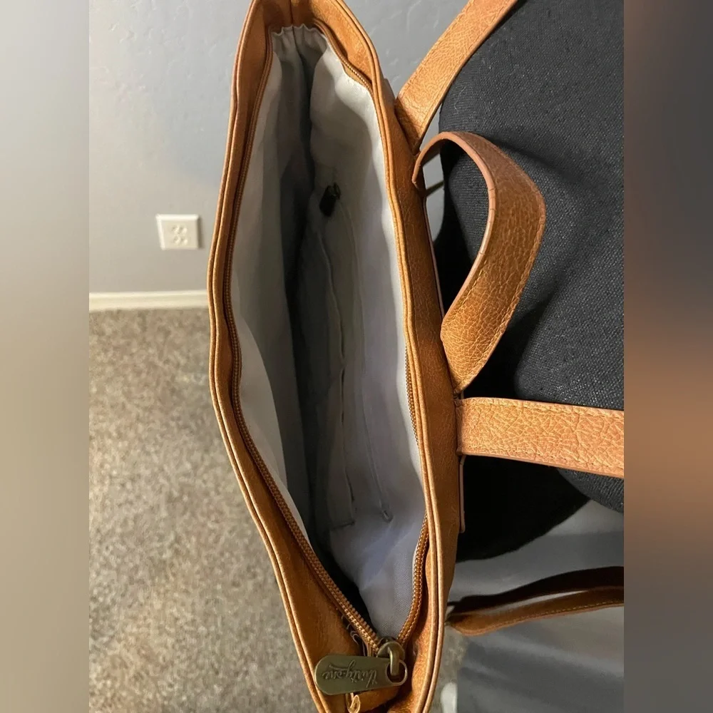 Thirty-One Tan Faux Leather Backpack, EUC